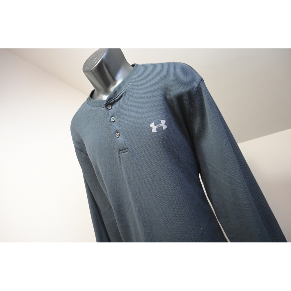 Under Armour Thermal Henley Shirt Mens XXL Black Waffle Knit Long Sleeve EUC